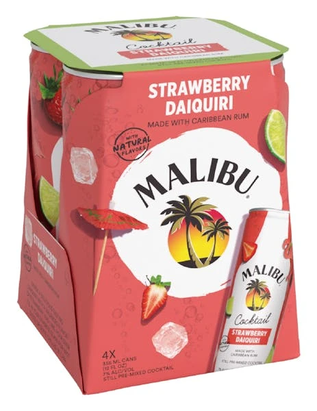 Malibu Cocktail Strawberry Daiquiri 4-355ml Cans 1 Malibu Cocktail Strawberry Daiquiri 4-355ml Cans